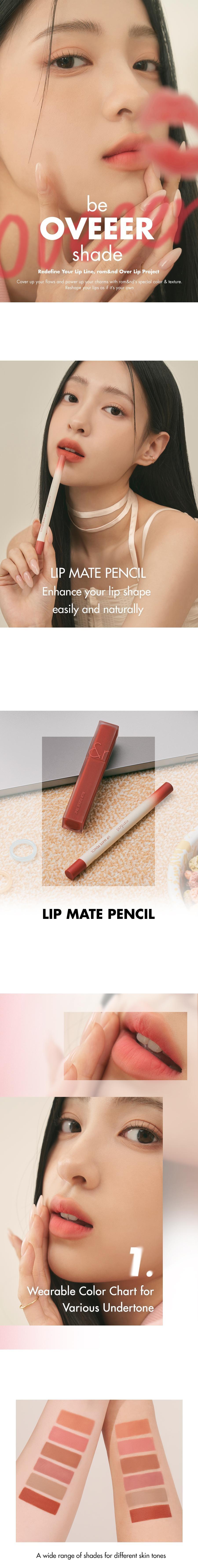 [rom&nd Official Shop] rom&nd Lip Mate Pencil (6 shades 0.5g), Easily Enhance the Shape of Your Lips, Natural Blending