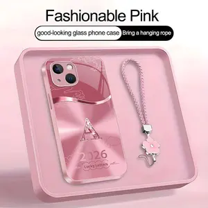 Suitable for [iPhone 15 Plus] high-end women's phone case🤩，a free four-leaf clover lanyard is included, with 26 letters of the alphabet to choose from，auspicious cloud patterns bring you good luck YM99