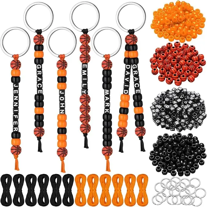 564 Pcs Basketball Keychain Making Kit DIY Basketball Bead Key Chain Set Craft Adjustable Sport Letter Bead Sport Theme Party Favor Gift Accessory Holiday Decoration for Adult