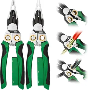 8-in-1 Wire Crimper Stripper with Voltage Detector Dual Alarms - Heavy Duty 12-250V Tester for Hot/Neutral Wires - Electrician, HVAC, Car Repair Tool (Green)2Pcs