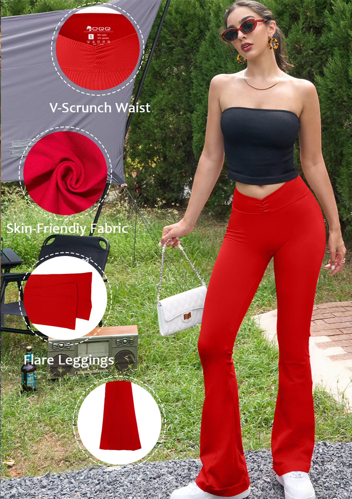 OQQ Women's 2 Piece Flare Leggings High Waist V Shirring Seamless Butt Lifting Tummy Control Wide Leg Gym Casual Workout Yoga Pants SpringStatements