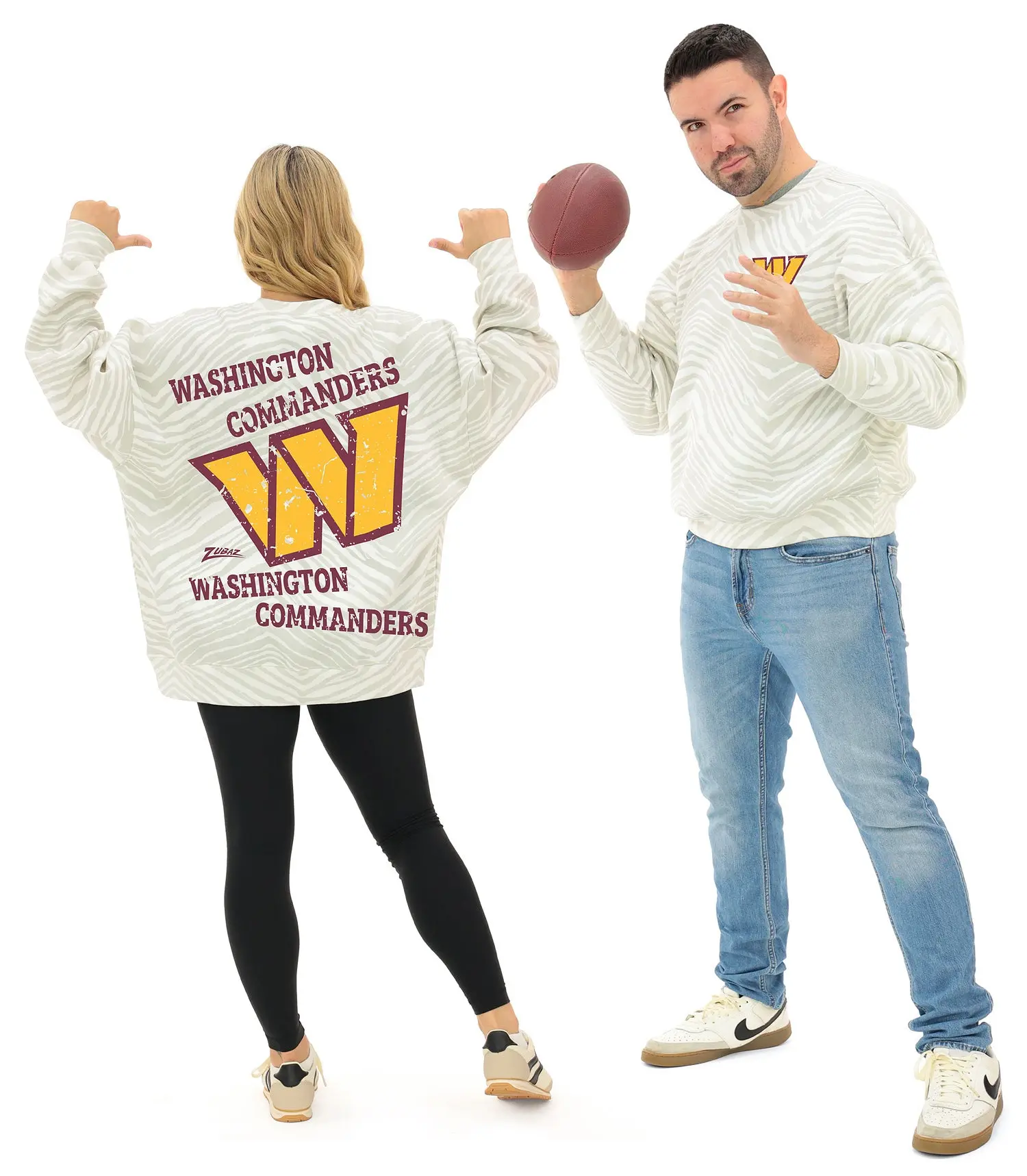Zubaz NFL   90's All Over Zebra Crewneck Sweatshirt – Full Back, WASHINGTON COMMANDERS
