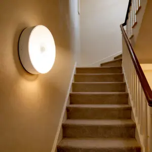 Magnetic Motion Activated LED Puck Lights 4-Pack USB Rechargeable Battery Powered Night Lights Dimmable Under Cabinet Stick-on for Pantry Bedroom Kitchen Warm White Light camping essentials