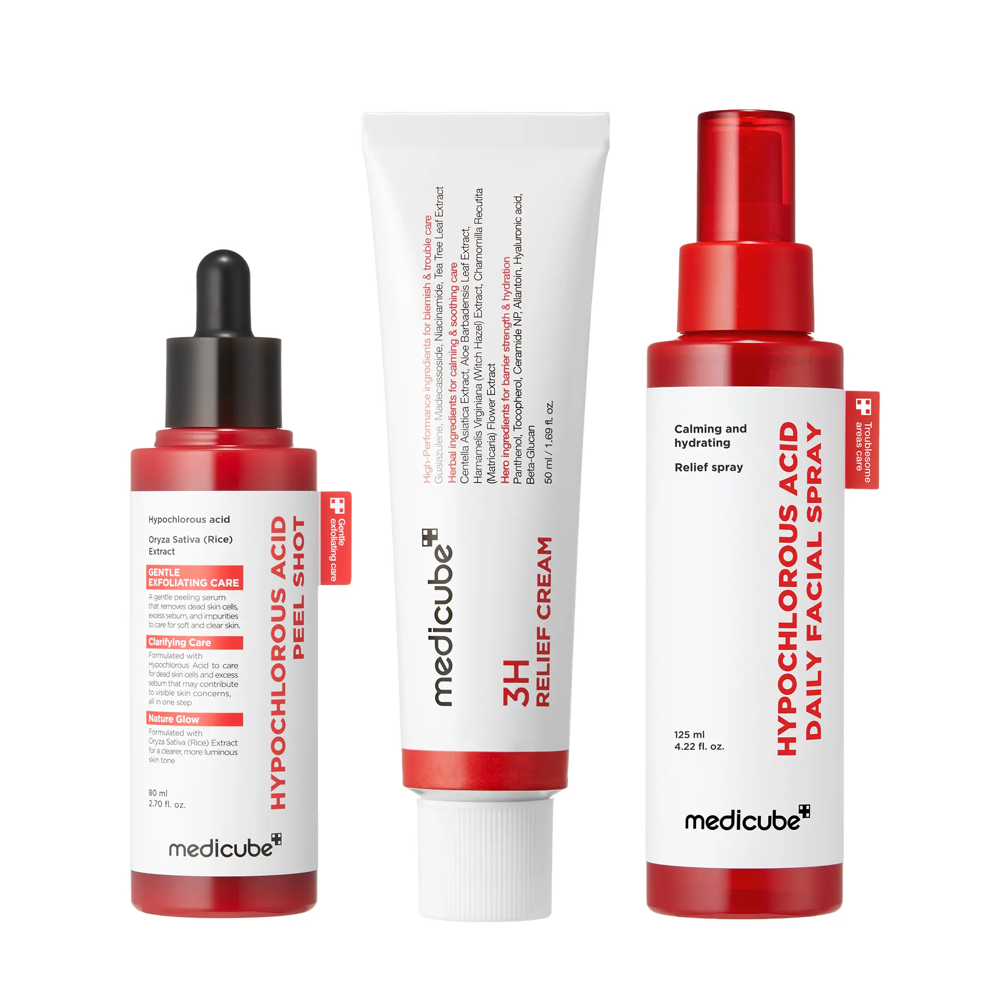 [medicube] All Day Relief Set |  Hypochlorous Acid Rice Peel Shot For Face & Body,  3H Relief Cream | Gentle Exfoliating Serum, Daily Soothing Moisturizer for Stressed Skin | Korean Skincare, K-Beauty
