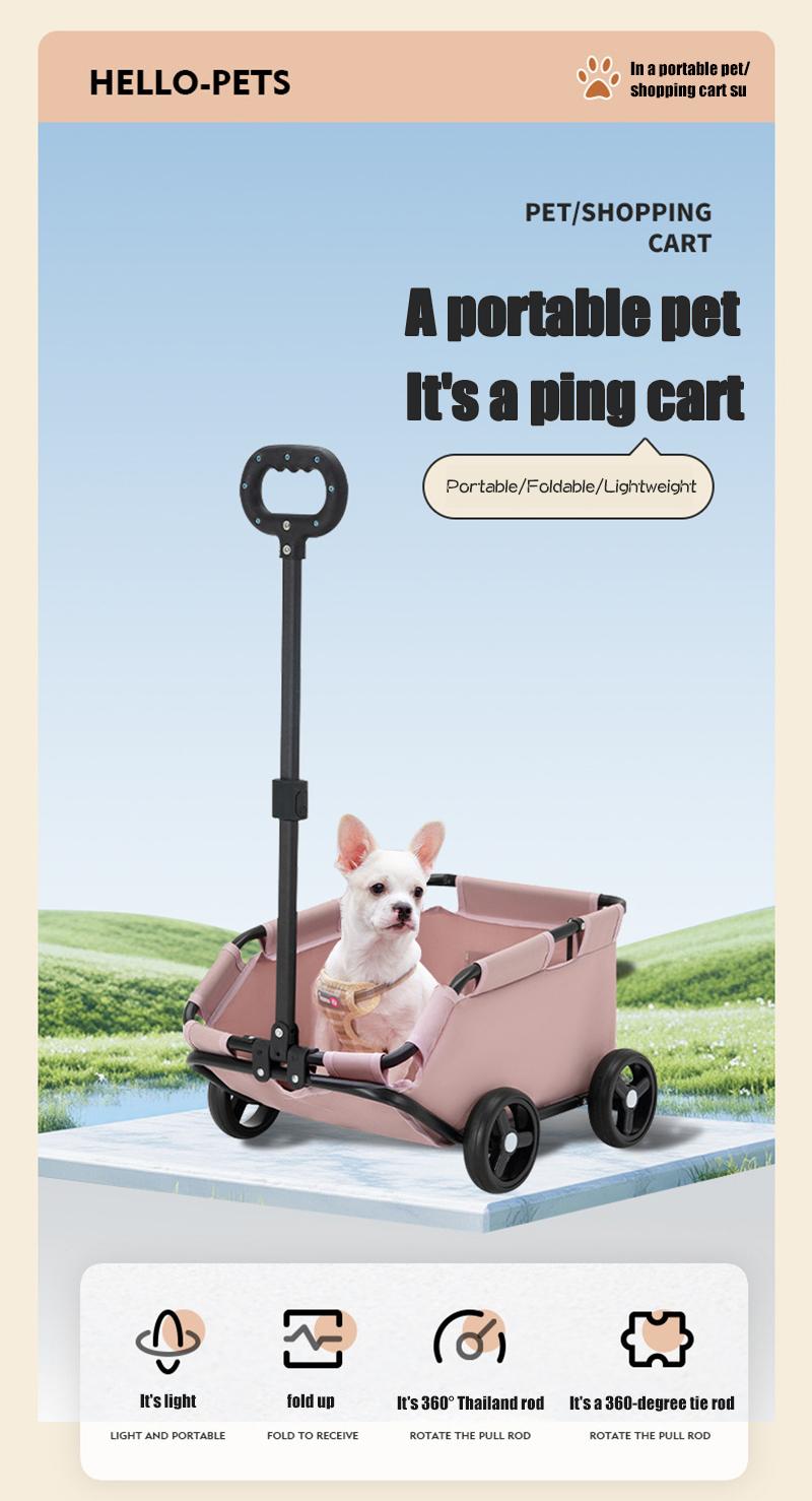 Pawzseek Premium Pet Travel Cart for Small Dogs & Cats - 360° Swivel Pull Rod, 4 Wheels, Easy Maneuver, Foldable Outdoor Carrier