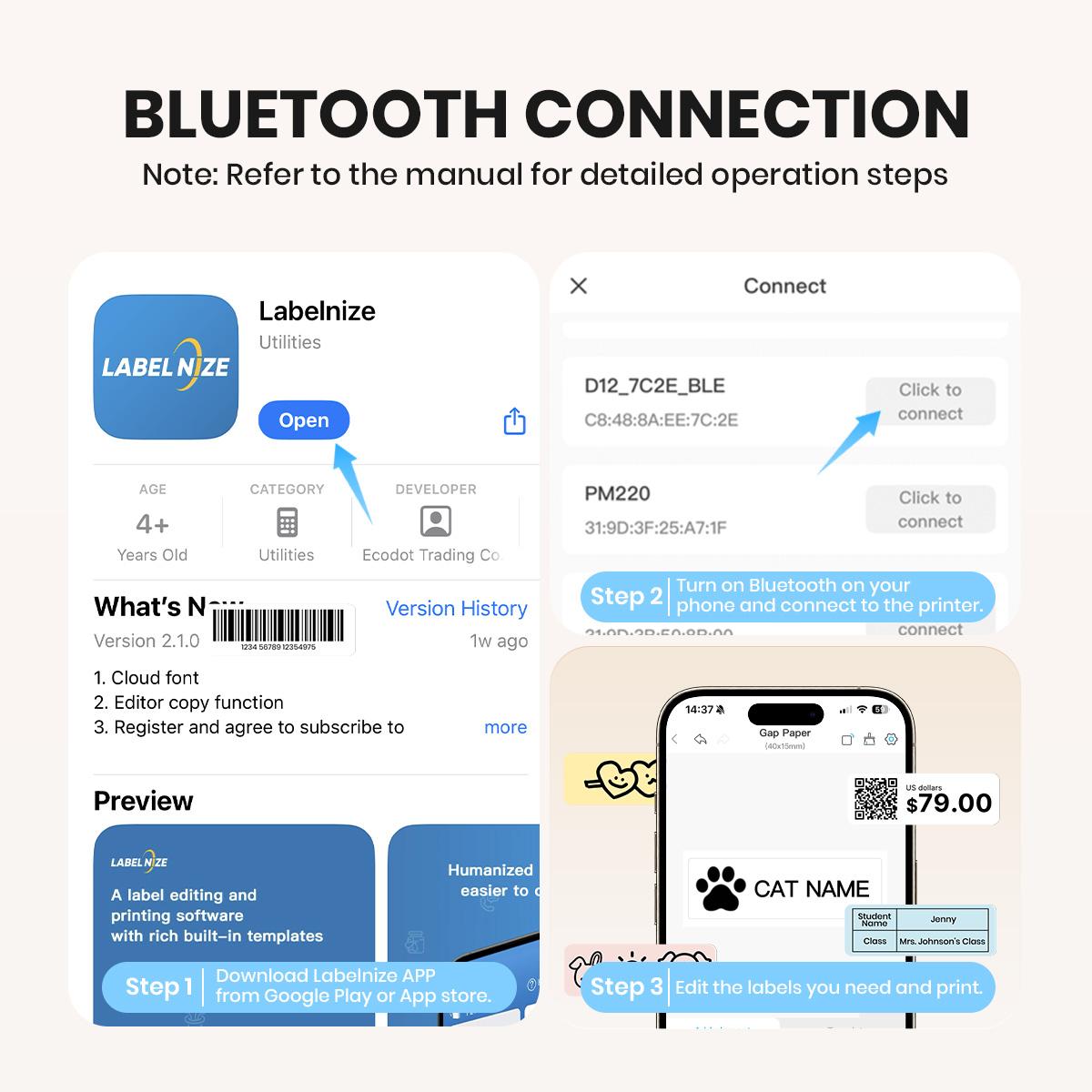 Portable Bluetooth Label Printer, D12 Wireless Handheld Printer with Tape Mini Sticker Maker for Barcodes Storage Office & Home Organization Thermal Printer outdoorfun #SummerVibes
