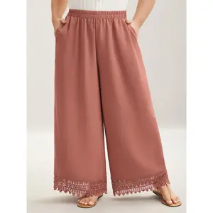 【Wide Leg】BLOOMCHIC Plus Size Lace Hem Wide-Leg Pocket Pants [M-6X] 2026 Summer Vibes Swimweek