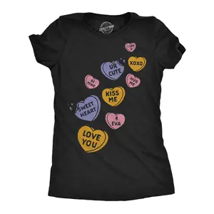Womens Funny T Shirts Glitter Candy Hearts Sarcastic Valentines Day Tee For Ladies Funny Womens T Shirts Cute Vintage Fashion Casual Ladies T-Shirt Gift Love Tops for Women Funny Food Top Women's Novelty Tees Black -