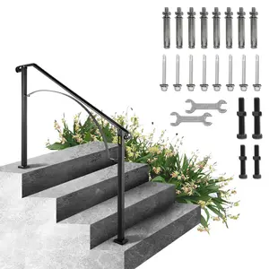 【FathersDayGift】VEVOR Handrails for Outdoor Steps,  , Fit 3 or 4 Steps Outdoor Stair Railing, Arch#3 Wrought Iron Handrail, Flexible Porch Railing, Black Transitional Handrails for Concrete Steps or Wooden Stairs