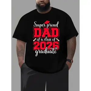 Men's Proud Dad of a Class of 2026 Graduate T-Shirt - Heavyweight 180gsm Black & Red Graduation Cap & Diploma Design, Comfort-Fit Round Neck Short Sleeve Casual Tee for Senior Year Celebration, Graduation Party Outfit - Machine Washable, All-Season Wear