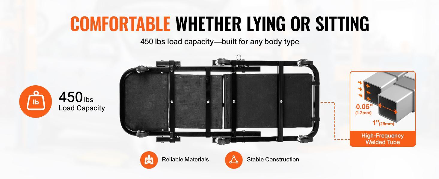 VEVOR Foldable Z Garage Creeper, TikTokShopBlackFriday, Max. 40 in, 450 lbs Load Capacity Rolling Folding Mechanic Creeper Stool, with 6 Universal Wheels Padded Seat Steel Frame, Lay Down or Sit Chair for Garage Shop or Home