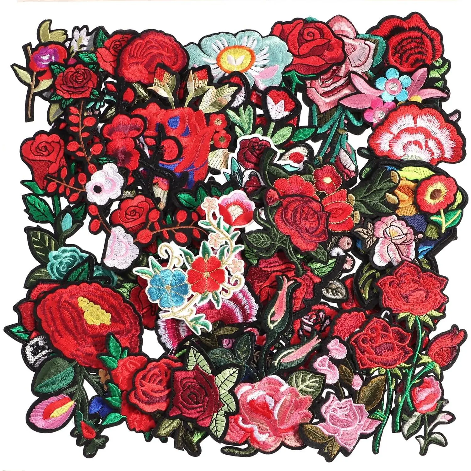 60 count Random Assorted  Sewing on/Iron on Patches, Embroidered Sew Applique Repair Patches for Jeans, Jackets, Backpacks and Clothes DIY Patches