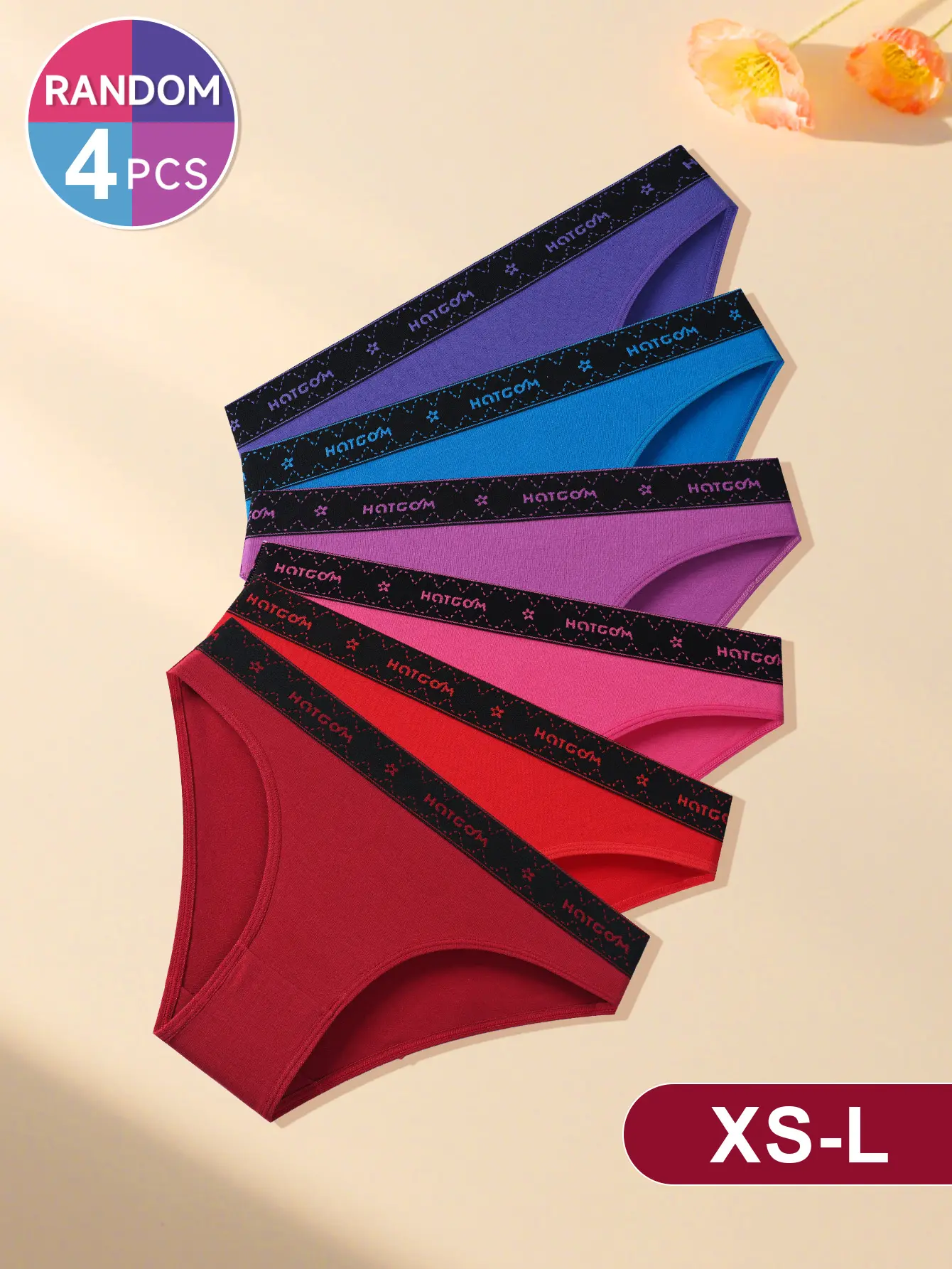 Hotcom Women's Random-4Pcs Basic Cute Letter Drop Waist Panties, Comfy Soft Breathable Contrast Binding Briefs, Daily Wear All-Season Underwear (XS-L)