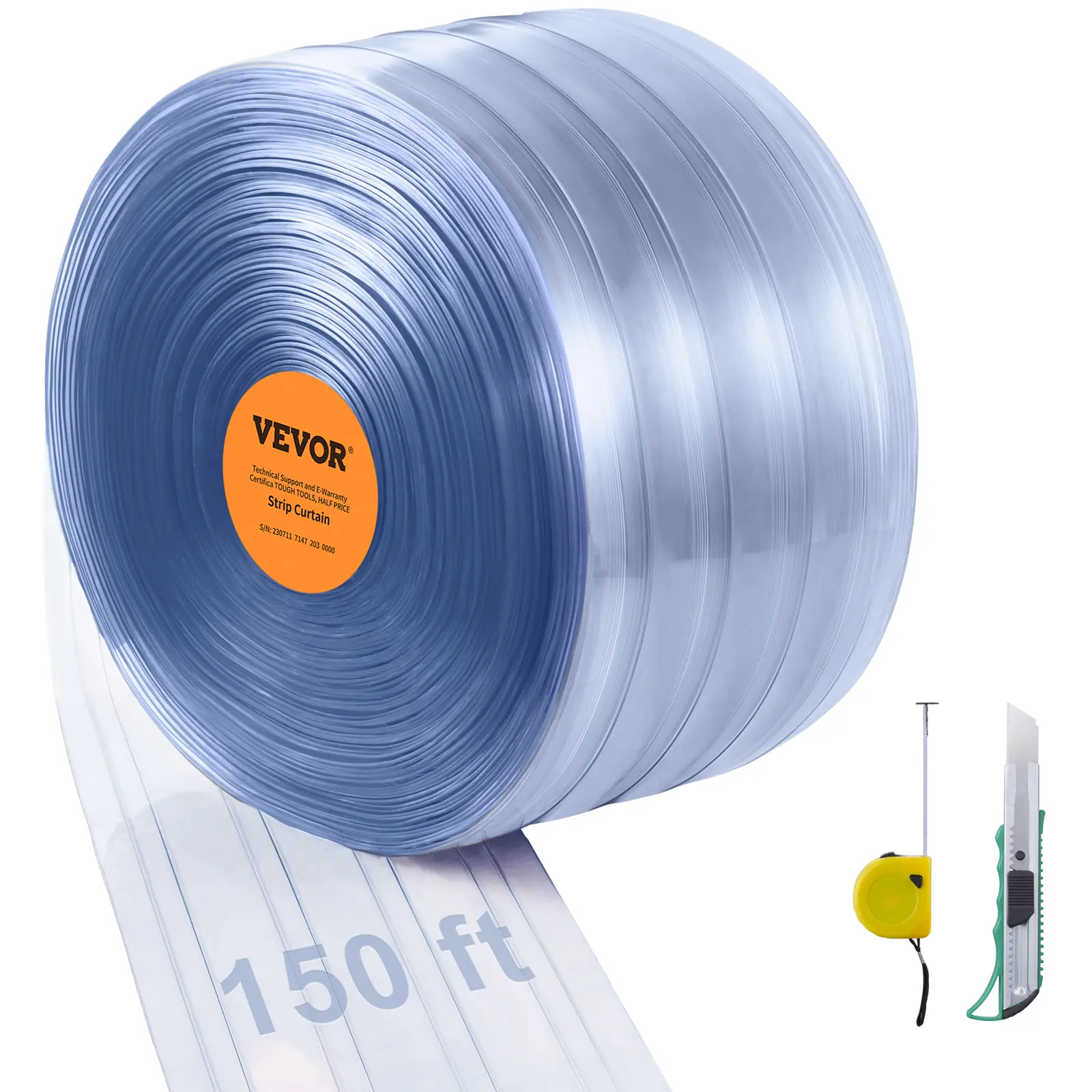 【Summerfinds】VEVOR Strip Curtain 150' Length8" Width0.08" ThicknessClear Ribbed Plastic Door StripsPVC Curtain Strip Door Bulk Roll for WarehousesFactoriesSupermarketsShopping MallsHallsGarages, Plastic Curtains