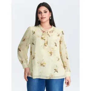 【Summer Turn-Up】【Essential】BlOOMCHIC Plus Size Floral Print Ribbon-Tie Neckline Blouse [M-6X] 2026 Summer Pick for Mother's Day Swimweek