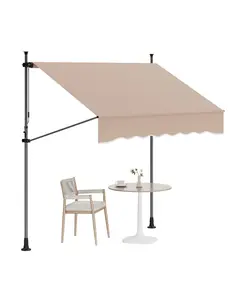 Manual Retractable Awning, 118 in x118 in Patio Awning Exterior Outdoor Sunshade Shelter, Angle & Height Adjustable Sunsetter Retractable Awning UV Protection for Any Window or Door, Beige