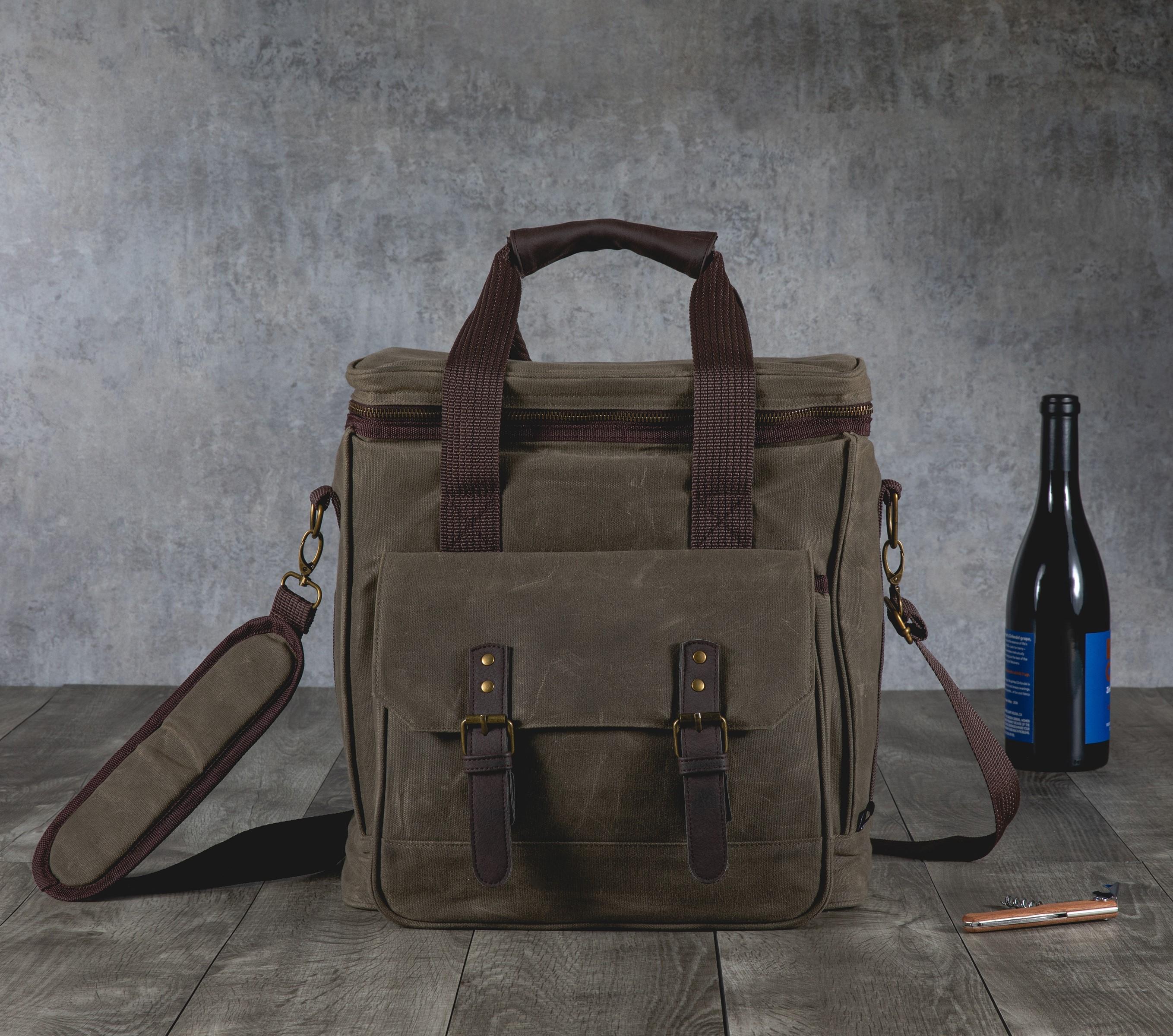 Weekender 6 Bottle Insulated Wine Bag, (Khaki Green with Brown Accents)