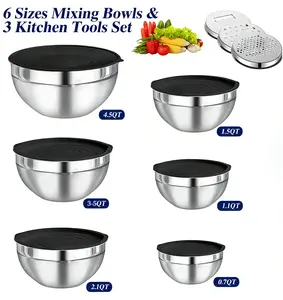 9pcs Stainless Steel Mixing Bowls Set with Airtight Lid (6 Counts Bowls & 3 Great Attachements), Food Storage Bowl Tableware For Baking Cooking Salad