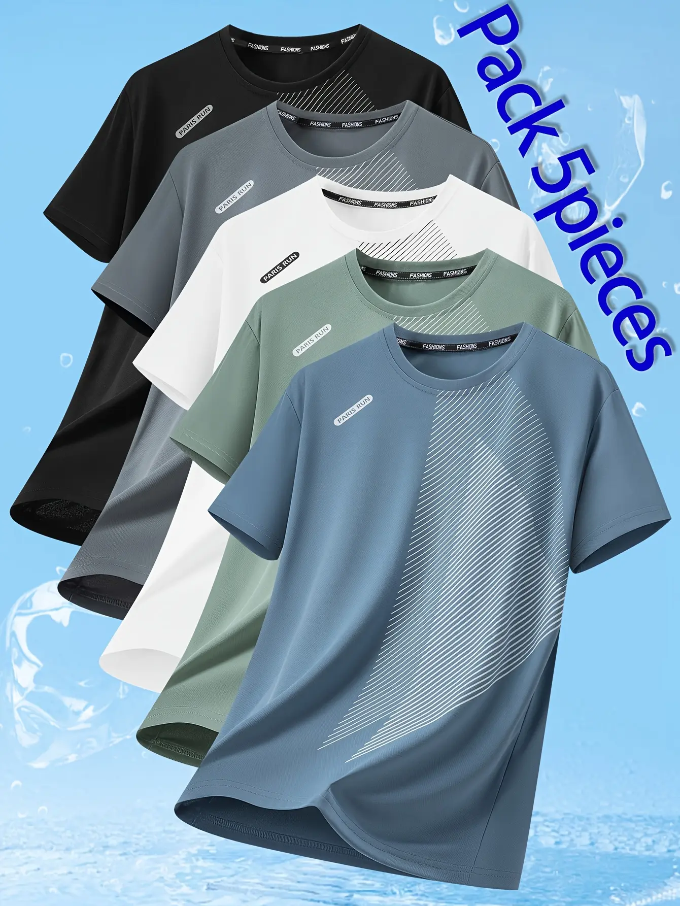 Men’s casual athletic T-shirt pack (5-piece set); men’s short-sleeve sports shirts; stretchy, breathable printed men’s fitness training short-sleeve T-shirts suitable for sports, outdoor activities, and casual wear; ideal for gym workouts and running/trai