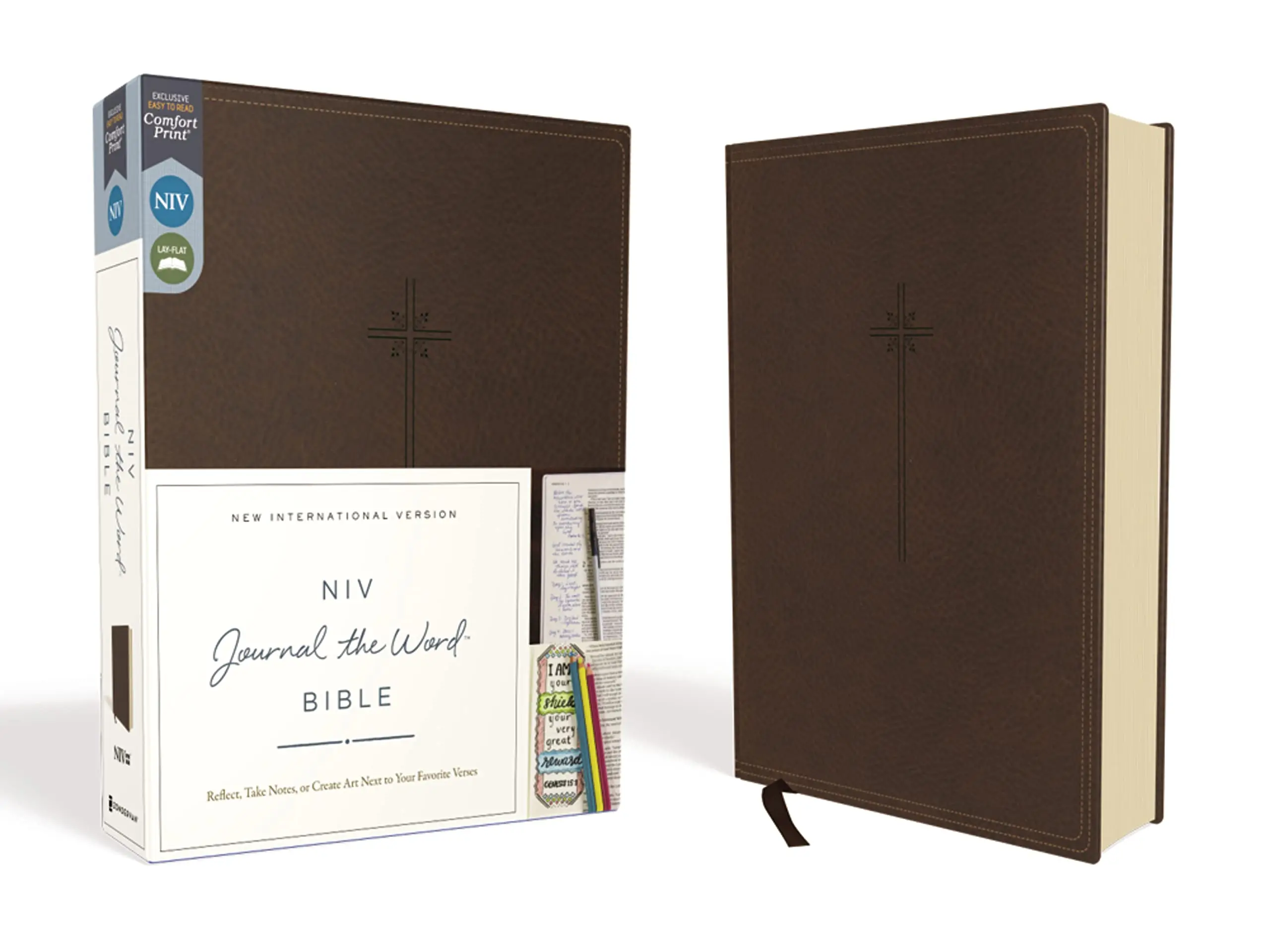 NIV, Journal the Word Bible, Imitation Leather, Brown, Red Letter Edition, Comfort Print: Reflect, Take Notes, or Create Art Next to Your Favorite Ver -- Zondervan - Bible