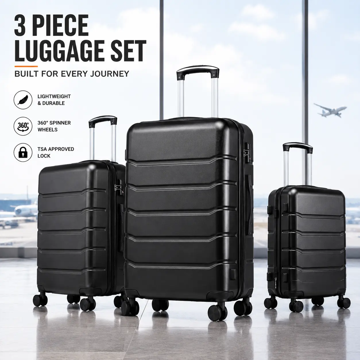 Hardshell ABS Luggage Set - 20"/24"/28" Check-in 4-Wheel Double Spinner Rolling Suitcase, Lightweight Expandable Shell Luggage Set with TSA Lock, Check In Luggage With Wheels
