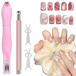 4Pcs Cat Eye Nail Magnet Kit for Gel Polish, 3-in-1 Magnet with Dual-Ended Pen & 2Pcs Bunny Guides - Create Stunning Cat Eye & 3D Nail Art Designs at Home or Salon