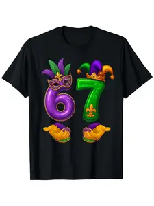 67 Mardi Gras Shirt 6 7 Meme Six Seven for T-Shirt Spring/Summer Comfortable and Easy Going Round Neck T-Shirt Boys Design Breathable Popular Appeal Best Gift for Boy Girl