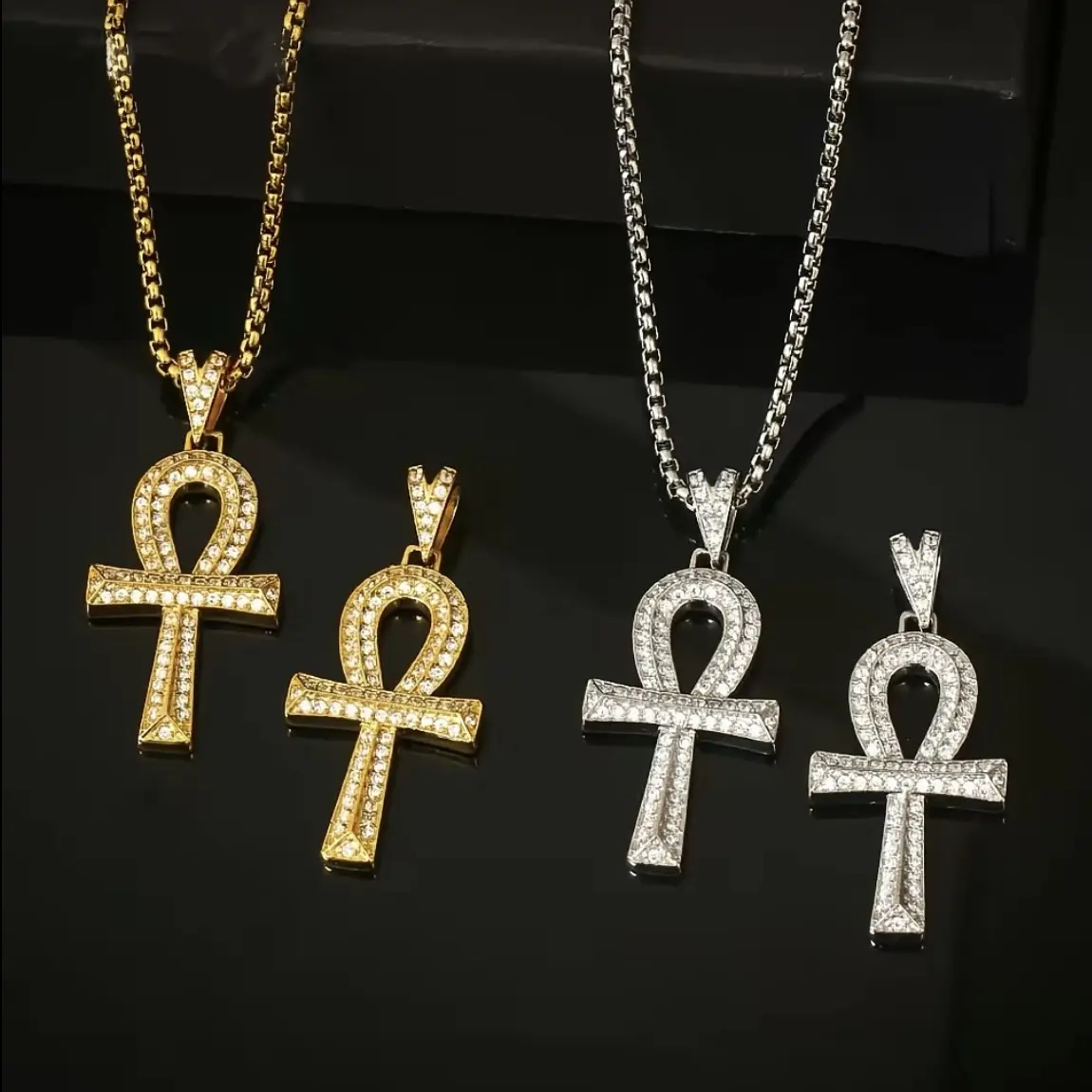 Iced Out Ankh Pendant Necklace for Women, Metal Coated Alloy, 30mm x 15mm,Vintage Style Stainless Steel Egyptian Ankh Pendant Necklace, men's goldtone present twist chain necklace campingessential birthstones men trendy fashion jewelry gift