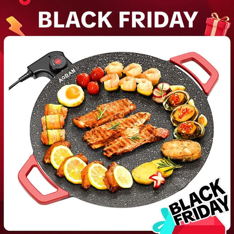 AORAN16-Inch Electric Grill Pan with Temperature Control, Nonstick Flat Top Griddle for Indoor Cooking, BBQ, Family Dinner & Holiday Parties
