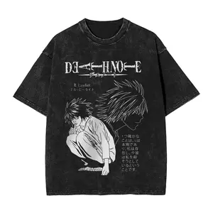 New Arrival Mens Clothes Tee Shirt T-Shirts Men Tshirt for Men Ropa Hombre Manga DEATH NOTE L Lawliet Graphic Print  Washed8