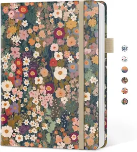 Pretty Lined Journal for Women, Aesthetic Cute Hardcover Leather Journal for Writing, A5 College Ruled Notebook for Work & Note Taking, Perfect for Office School Home, 160 Pages, Meadow Flowers