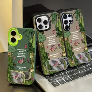 Spring Garden Birds Gradient Phone Case，Compatible with iPhone 17 16 15 14 13 12 11Pro Max Plus and SamsungGalaxy S26 S25 S24 S23 S22 S21，Makeup Mirror Phone Stand ,Protective Silicone Cover ,Tuff phone cases, Perfect Gift for Her/Him.WC38