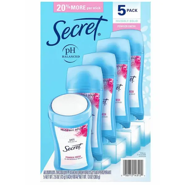 Secret Invisible solid deodorant, pack of 5