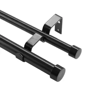 VEVOR 1 Inch Double Curtain Rods 36 to 72 Inches(3-6ft),  Drapery Rods for Windows 24 to 68 Inches, Telescoping Dual Curtain Rod with Round Finials, Black