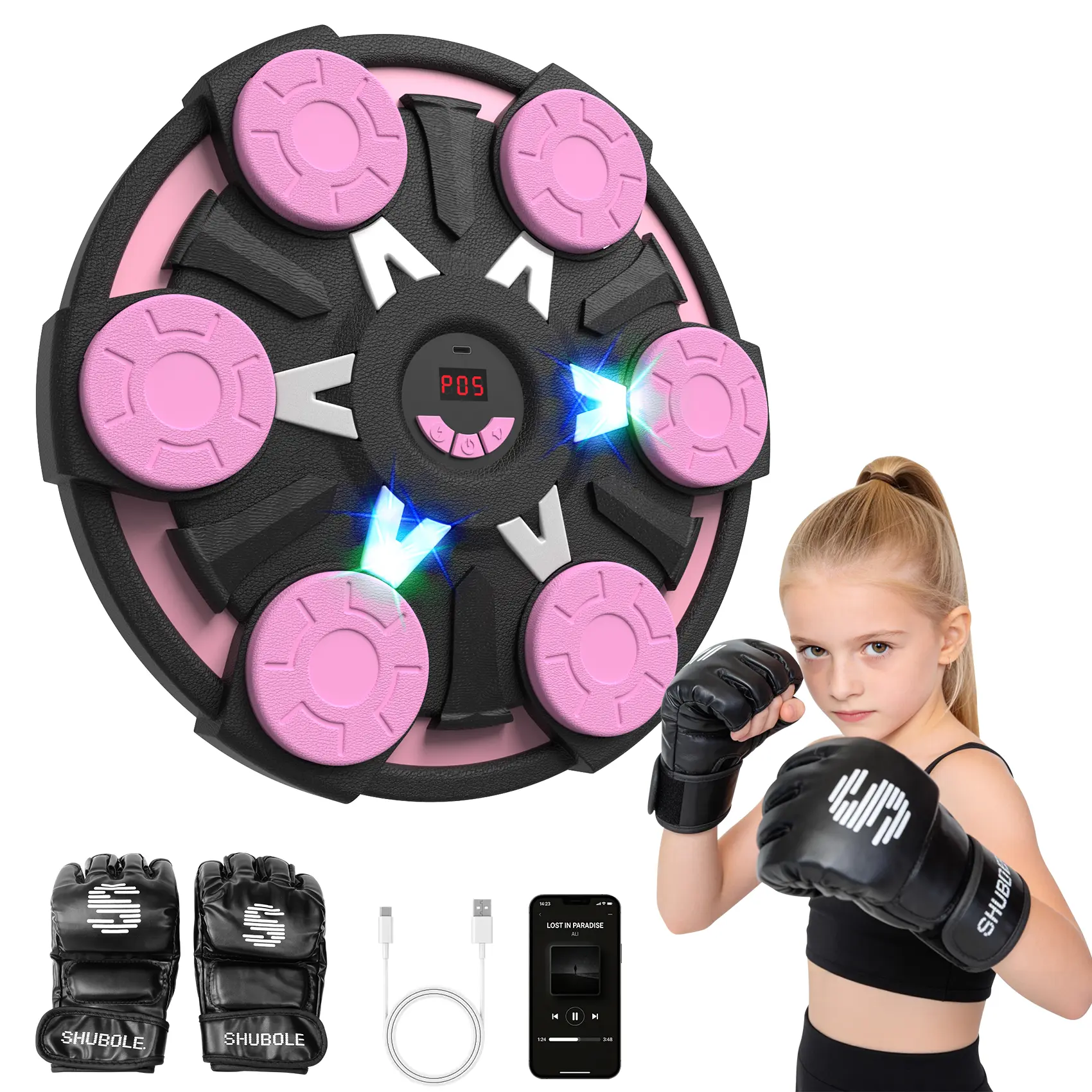 Music Boxing Machine for Kids & Adults - Wall Punching Pad with Lighting, 9-Speed Bluetooth Boxing Game with Gloves, Wall Mounted Exercise Equipment, 2026 Upgrade Boxing Equipment for Kids Age 6+ Protective Gear boxing gloves boxing equipment