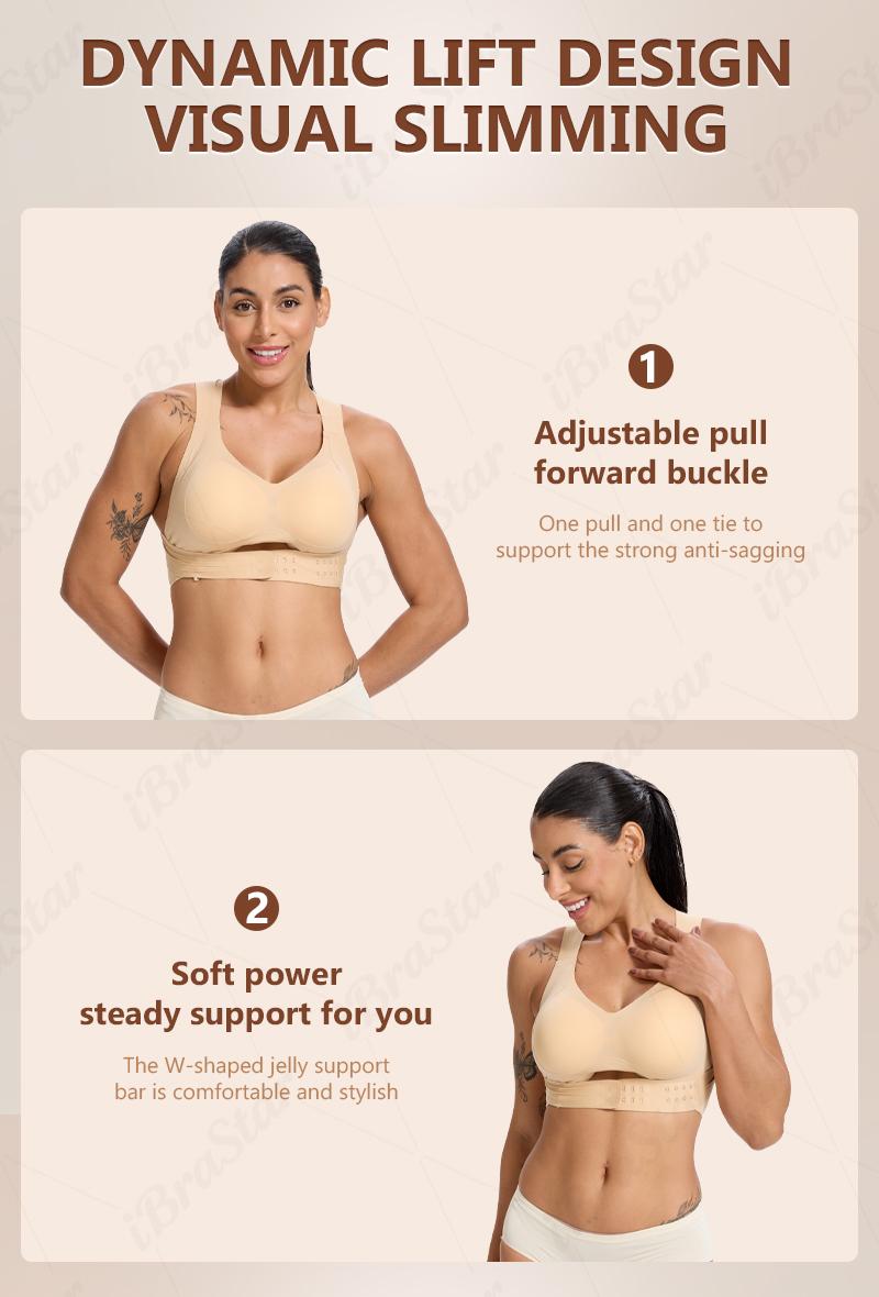 【Postural correction】Women’s Beige Wireless Bra, Soft Breathable Non-removable Moulded Cups, Yoga Fitness Sportswear for Gym & Daily Training