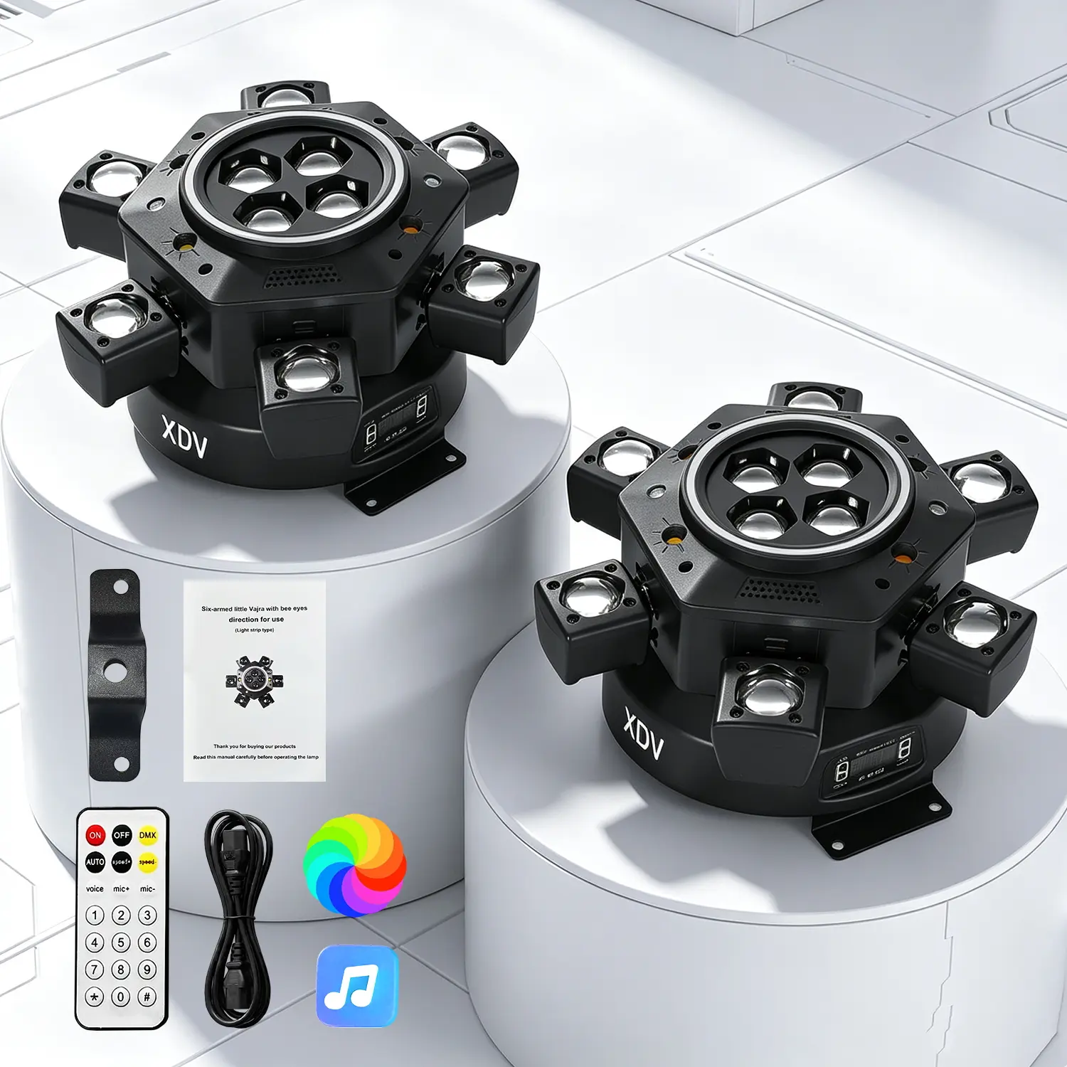 XDV 150W Dynamic Light Engine - 6-Arm Kinetic Moving Head Beam, Super Bright LED, Sound Sync, AC Power Supply, Indoor Use, Smart Music-Matched Strobe, RGB Effects for Trendy Creators, Watch Party, Halloween, Rgb Led Effects, Dynamic Led Lights, Rhythm Rgb