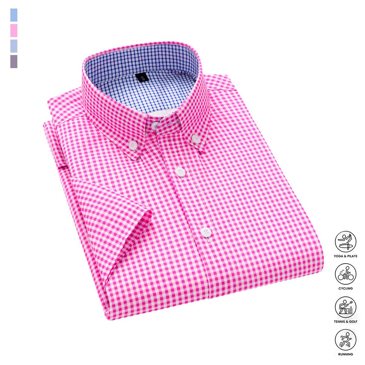 3pcs Men's Shirt Short Sleeve Business Formal Striped Solid Color