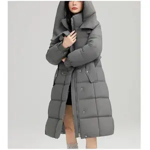 2023 Winter New Long Hooded Cotton Jacket for Women Thick Parka Coat Casual Jacket with Belt Loose Coat for Women