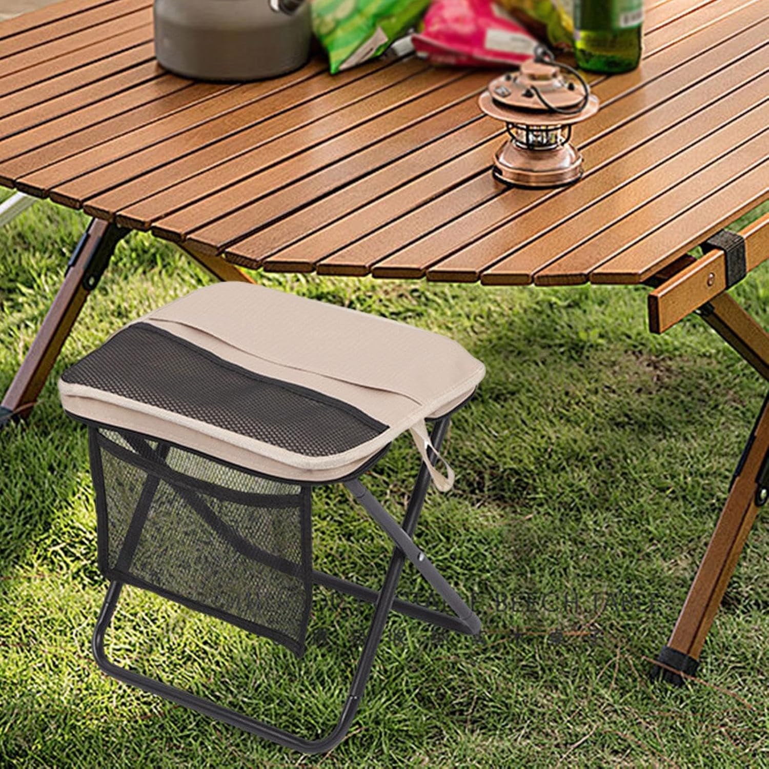 Foldable Backpack Stool, Fishing Seat, Foot Stool Footrest, Multi functional folding stool, Portable Camping Chair for Travel,Picnic, Khaki and Black Sturdy Outdoor Bench