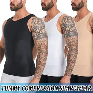 Men's Compression Shirt, Tummy Control Vest, Double layer Tank Top with Tummy Control Breathable Shapewear Undershirts Gynecomastia Body Shaper Seamless