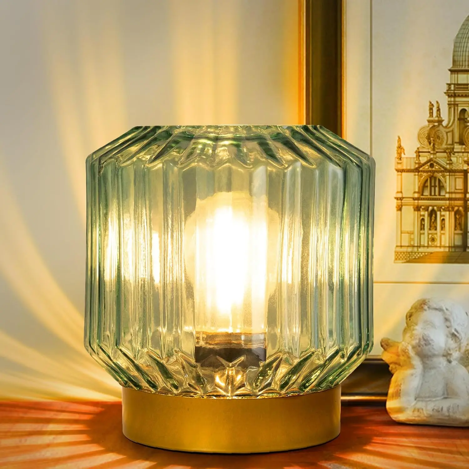 Battery-Operated Table Lamp Timer, Cordless Lamp for Areas Without Outlets, Decorative LED Accent Lamp with 100% Authentic Vintage Lantern Design, Glass Mood Light for Entryways, light for Bedrooms, and Bathrooms,lamps for bedroom