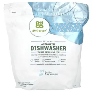 Grab Green Automatic Dishwasher Powder Detergent Pods, Fragrance Free, 132 Loads, 5 lbs 4 oz (2,376 g)