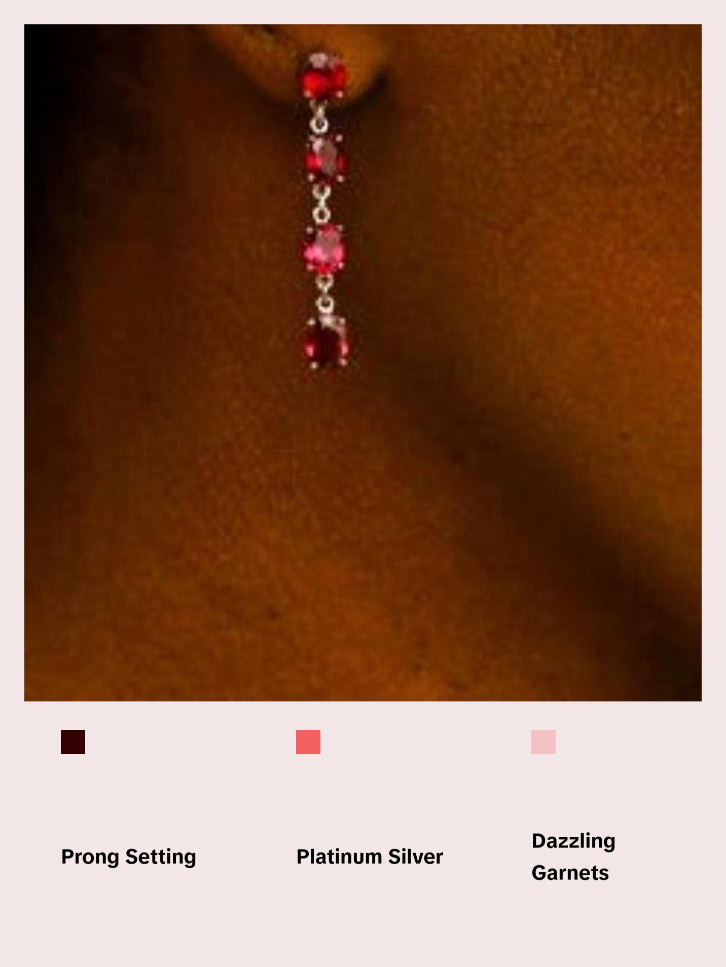 8ct Natural Oval Red Garnet Pin Dangle Earrings