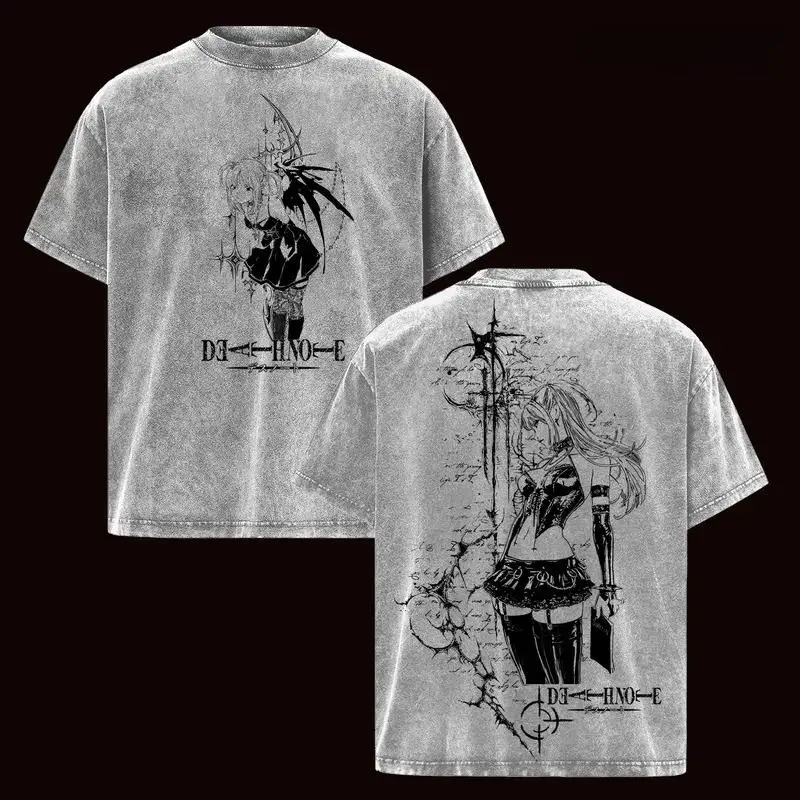 MisaMisa Print T-shirt Anime DEATH NOTE Clothing Men Women Cotton Tshirts Retro Washed T Shirt Harajuku Male Oversized  Tops
