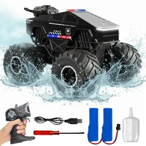 Amphibious Remote Control Car, 1:18 RC Monster Truck Police Style with Smoke Spray, 360° Spins, 2.4GHz Waterproof 4WD All-Terrain Off-Road Pickup, Kids Christmas Birthday Gifts for Boys Girls Ages 6+