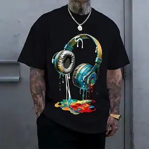 Best-selling men’s “Melt” graphic T-shirt, premium 100% cotton casual short sleeve; trendy loose-fit music lover top in premium 100% cotton, loose casual streetwear style.