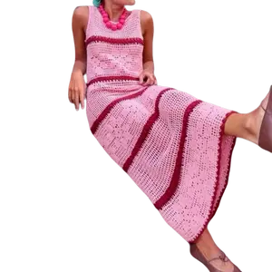 Women's Color Block Crochet Sweater Dress | Casual Sleeveless Knit Dress for Summer Daily Wear