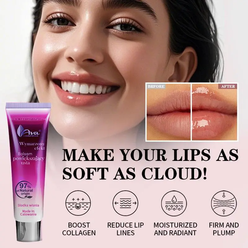 AVA Lip Balm Enhancer provides deep repair, smooths lip lines, and plumps the lips. It contains lip peptides and coconut oil to boost collagen regeneration, keeping your lips moisturized, smooth, and full. reduce inflammation, with a sweet cherry scent