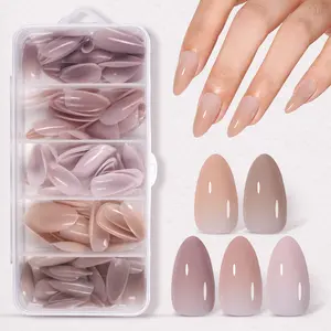 Aillsa RealFit Nude Tone Mixed Color Press-On Nails- 140pcs Nails Tips 5 Natural Colors 14 Sizes Pre Shaped gelx Tips Full Cover Fake Nails Extension for Easy DIY Nail Art Nail Care Manicure Beginner Friendly